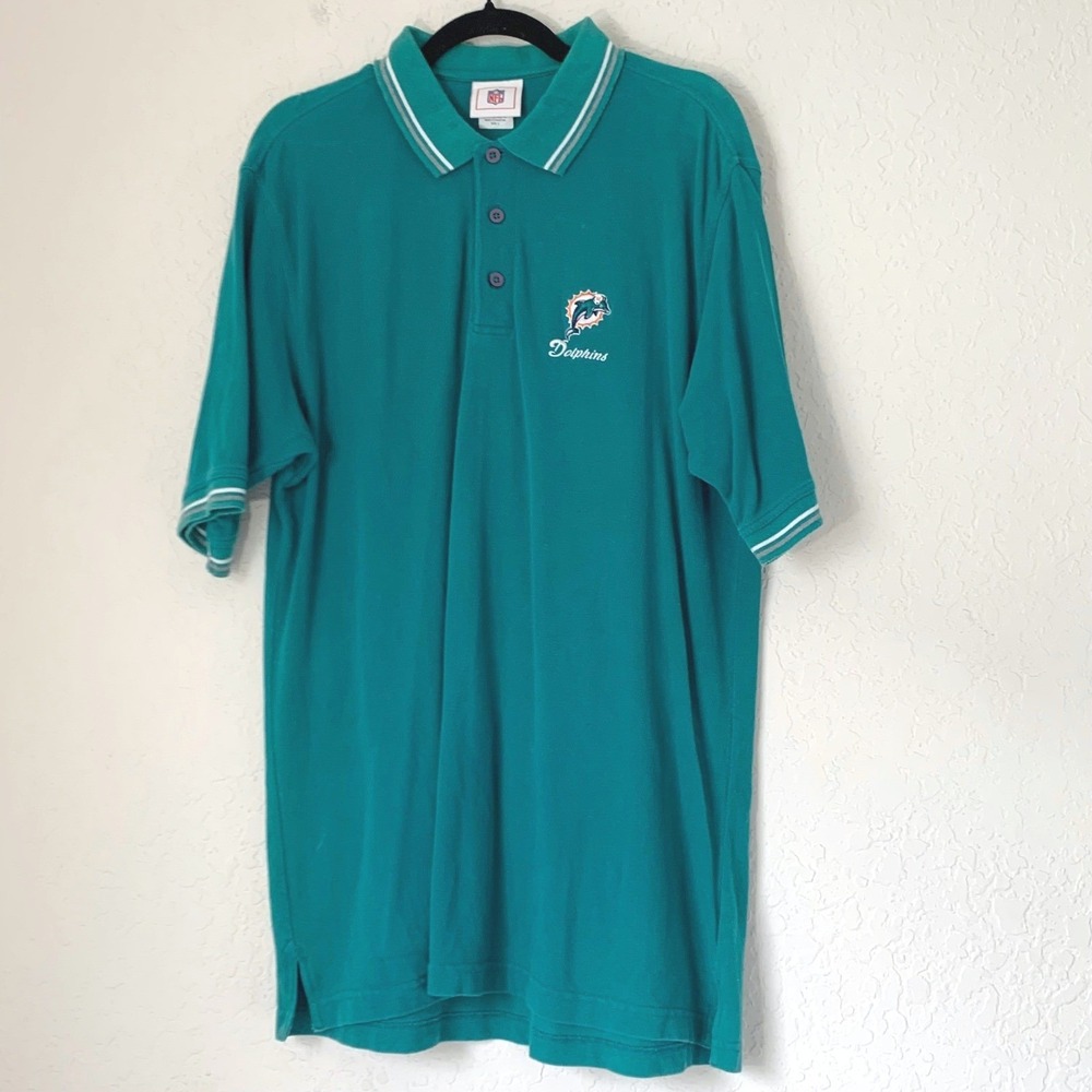 NFL Miami Dolphins Polo Shirt Mens Large Teal Embroidered Logo Sporty Fan Gift‎